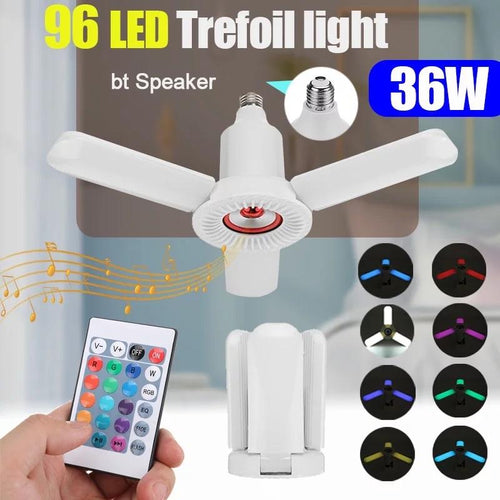 Foco con bocina iluminación regulable RGB música lámpara E27 luz Led para garaje Deformable Luz de techo con Altavoz bluetooth Control remoto Mod BL-023 - mychinashop.com