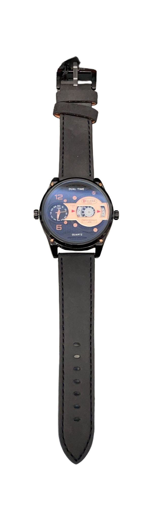 Reloj cronológico correa de cuero genuino fechador BELLEDA