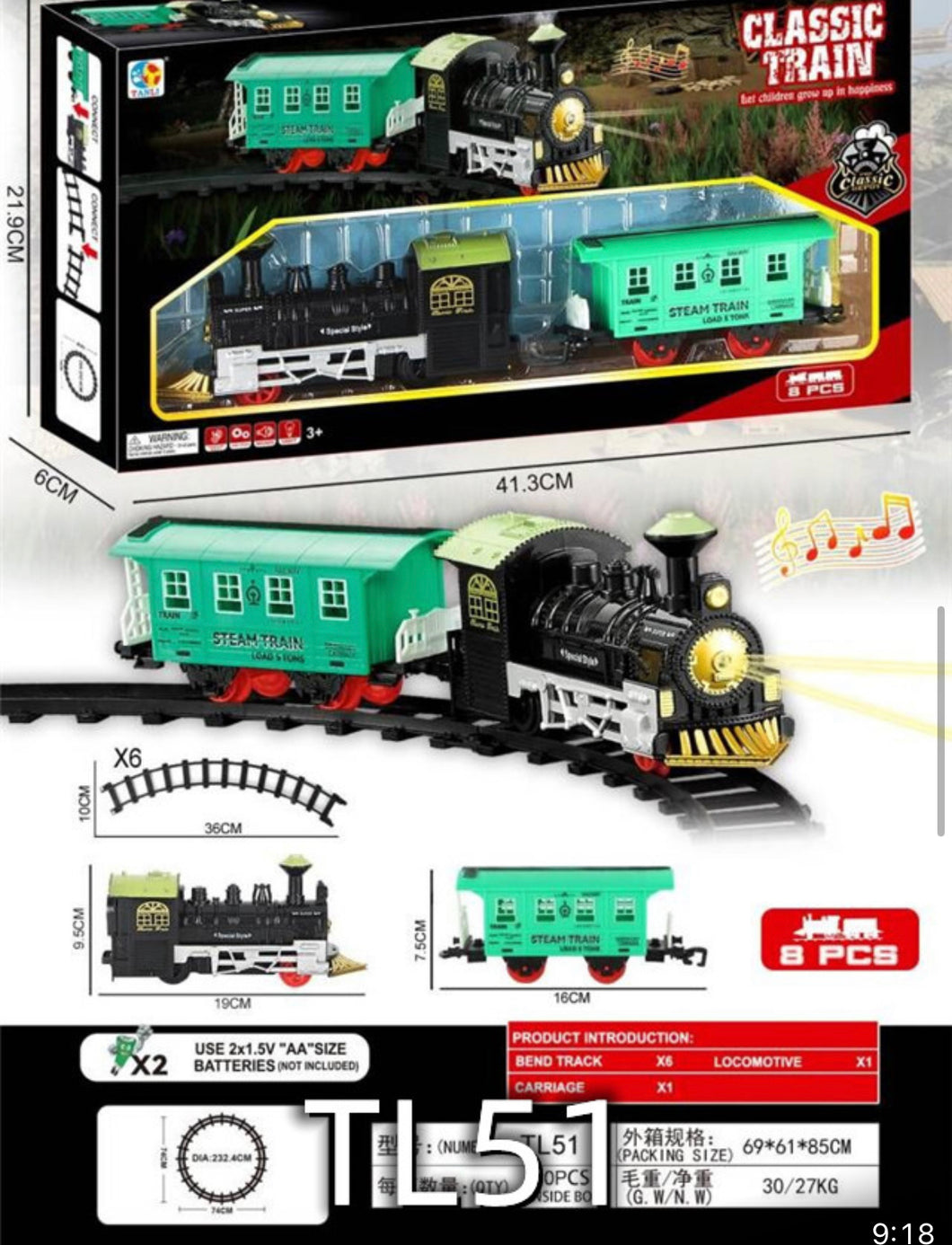 Tren de Juguete con Luz y Sonido para Árbol de Navidad para NiñosCoche Eléctrico, MOD TL51