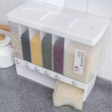 Cargar imagen en el visor de la galería, Caja de almacenamiento de arroz sellada para el hogar, contenedor de granos de cereales montado en la pared, dispensador de alimentos secos, tarro de almacenamiento de granos, organizador de cocina MOD 812
