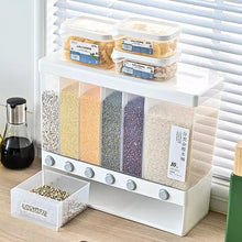 Cargar imagen en el visor de la galería, Caja de almacenamiento de arroz sellada para el hogar, contenedor de granos de cereales montado en la pared, dispensador de alimentos secos, tarro de almacenamiento de granos, organizador de cocina MOD 812
