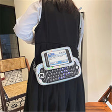 Cargar imagen en el visor de la galería, Bolso de mano para teléfono móvil con teclado completo para mujer, bolsa de mensajero de pu con láser, moda europea y americana creativa, simulación divertida, MOD LH1240
