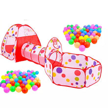 Cargar imagen en el visor de la galería, Casa castillo de juegos para niños, tienda de túnel para gatear en interiores y exteriores, Juego de 3 piezas, piscina de bolas, corralito para bebés, valla,
