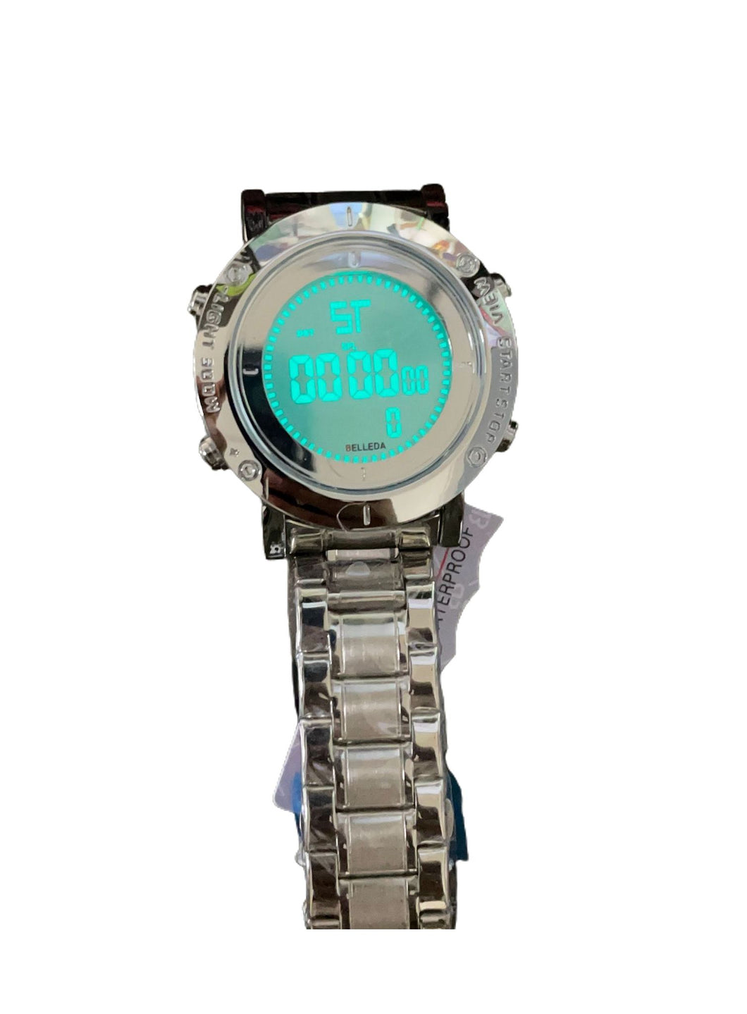 Reloj digital con luz led de acero inoxidable y cronómetro fechador
