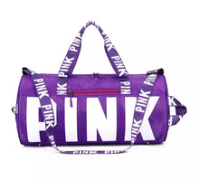 Cargar imagen en el visor de la galería, Bolsa de viaje rosa para mujer, bolsa de lona de entrenamiento Fitness para viaje, bolsa de equipaje deportiva impermeable de gran capacidad para gimnasio MDO 2022-7
