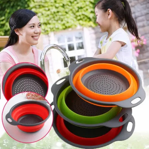 Colador plegable de silicona para frutas y verduras, cesta de lavado, escurridor con mango, utensilios de cocina MOD 627-32