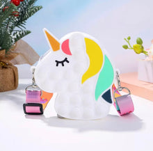 Cargar imagen en el visor de la galería, Pop it Monedero de unicornio de arcoíris para niñas, Cartera de sílice con hoyuelos simples, a la moda, juguetes inquietos, juguete de burbujas MOD 2198-2
