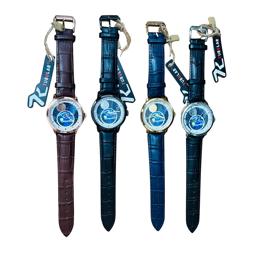 Reloj correa de cuero NOCHE ESTRELLADA manecillas TUBULAR