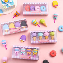 Cargar imagen en el visor de la galería, Juego de borradores de postre Yummy para niños, Mini Piruleta de helado, Donuts de goma de borrar para lápiz escolar, MOD CL5342
