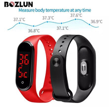 Cargar imagen en el visor de la galería, V8, pulsera deportiva Digital inteligente a la moda, pulsera resistente al agua, NEGRO relojes de medición de la temperatura corporal para hombres, mujeres y niños RELOJ Y MEDIDOR  DE TEMPERATURA
