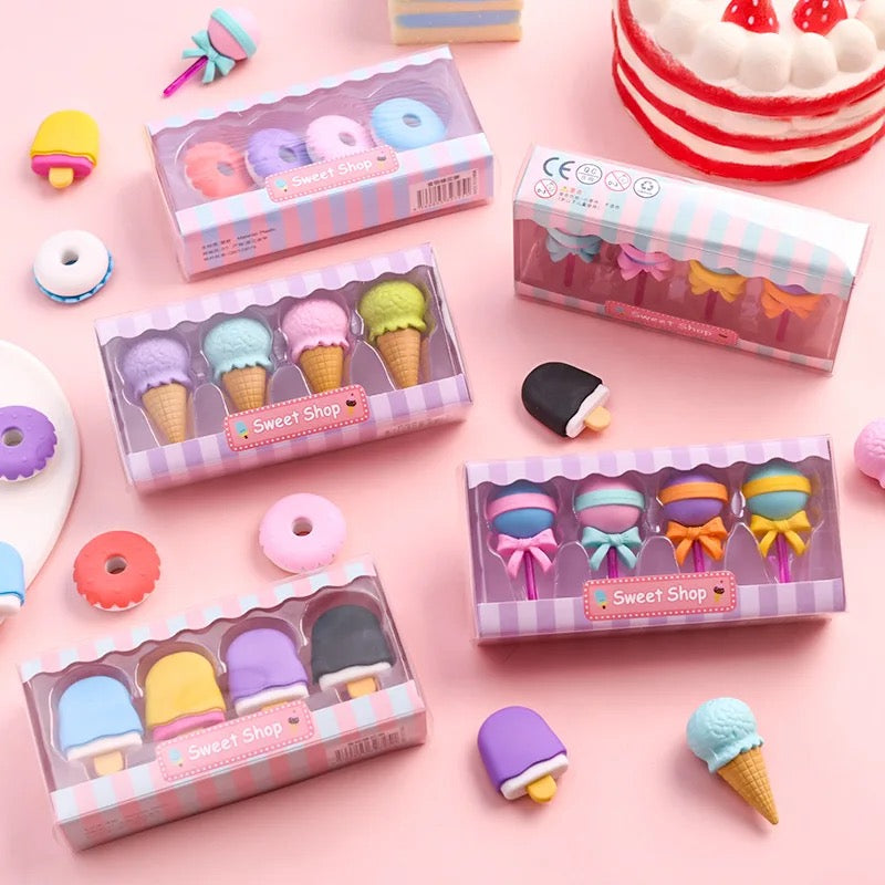 Juego de borradores de postre Yummy para niños, Mini Piruleta de helado, Donuts de goma de borrar para lápiz escolar, MOD CL5342