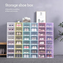 Cargar imagen en el visor de la galería, Caja para almacenamiento de zapatos, organizador de zapatos apilable de plástico,  color blanco transparente, plegable, cubierta antipolvo, F3, 1 unidad - mychinashop.com
