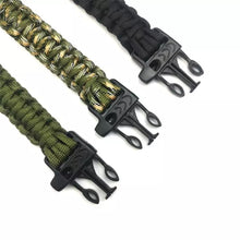 Cargar imagen en el visor de la galería, Pulsera de supervivencia de emergencia 4 en 1 para hombre, cuerda de paracaídas de rescate al aire libre, pulsera de silbato, brújula, Paracord, sin Flintstones tres colores - mychinashop.com
