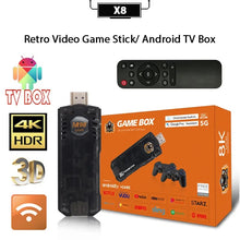 Cargar imagen en el visor de la galería, TV BOX -consola de videojuegos Retro X8 4K, 2023 juegos, 64 GB, 10000 juegos instalados, Android TV Box, sistema Dual, controlador inalámbrico MOD X8
