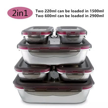 Cargar imagen en el visor de la galería, Fiambrera de acero inoxidable 304 a prueba de fugas, MOD GH4698 contenedor de almacenamiento de alimentos, Bento, cuencos, capacidad para el hogar, contenedor de alimentos, viaje, 4 pz
