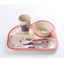 Cargar imagen en el visor de la galería, Juego de vajilla de fibra de bambú para niños y bebés, Set de 5 unids/set de animales de dibujos animados, plato, tazón, taza, tenedor, cuchara MOD HB-913
