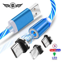 Cargar imagen en el visor de la galería, Cargador 360 con tres entradas con iman y luz led rítmico MOD W-016 varios colores - mychinashop.com
