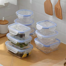 Cargar imagen en el visor de la galería, Juego de 3 pz  hermético  cristal Fiambrera portátil de vidrio transparente para almacenamiento de alimentos, contenedor escolar con calefacción por microondas, Bento Box,
