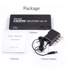 Cargar imagen en el visor de la galería, Multiplicador HDMI 4 canales 4K x 2k 1080P HDMI Splitter 4K 60Hz HDMI Splitter 1x4 HDMI2.0 1 en 4 convertidor de vídeo para PS4 DVD STB PC salida a 4 Monitor de TV - mychinashop.com
