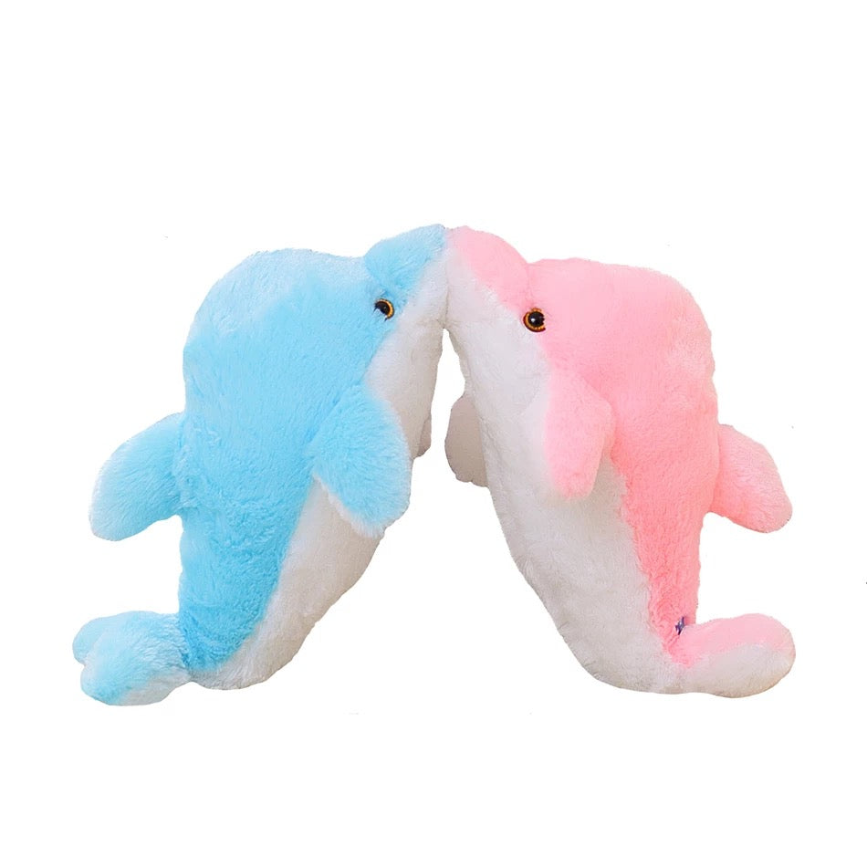 Muñeco de peluche luminoso 40 cm  con forma de delfín para niños, cojín de almohada con luz LED,