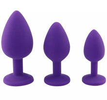Cargar imagen en el visor de la galería, 3 pz de dilatador Butt plug silicona morados Tapón de silicona para estimulación de gemas, supositorio Anal, juguetes con tapón anal, productos sexuales para adultos MOD RYTZ-980
