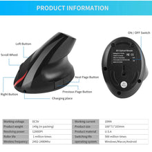Cargar imagen en el visor de la galería, Ratón óptico ergonómico para Gaming, ratón inalámbrico de 2,4G, 1200/1400/1600DPI, ratón Vertical para protección de la muñeca MOD WB-881
