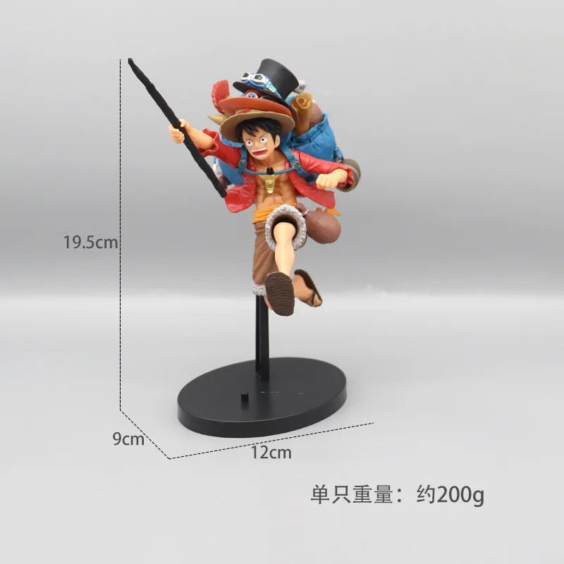 Figura de One Piece Running Three Brothers Luffy,Ace, Saab, modelo de Anime coleccionable de PVC, juguetes de regalo para niños