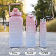 Cargar imagen en el visor de la galería, Botella de agua deportiva de gran capacidad para niñas y niños, Juego de 3 botellas con marcador de tiempo, 2000ML, 900ML, 280ML MOTIVACIONAL 3 Pz MOD 2576
