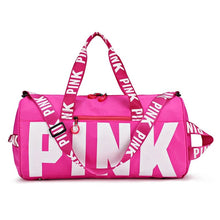 Cargar imagen en el visor de la galería, Bolsa de viaje rosa para mujer, bolsa de lona de entrenamiento Fitness para viaje, bolsa de equipaje deportiva impermeable de gran capacidad para gimnasio MDO 2022-7
