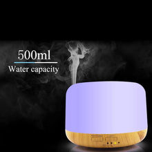 Cargar imagen en el visor de la galería, Difusor de Aroma de 500ml, humidificador de aire ultrasónico, aceite esencial de aromaterapia, generador de niebla con luz nocturna MOD AJ-211
