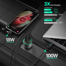 Cargar imagen en el visor de la galería, Cargador de coche de 2 puertos USB C 118W, QC5 PD 100W PPS 45W 30W QC3.0 18W para portátil Lenovo Dell tipo C MacBook iphone 13/12 Samsung S21
