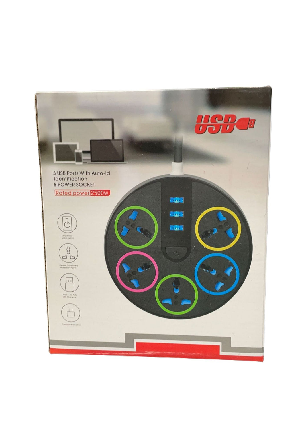 Multicontacto con 5 entradas de contacto y tres de usb MOD YP5