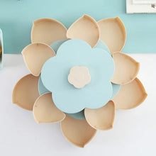 Cargar imagen en el visor de la galería, Caja de almacenamiento rotativa creativa de doble capa, organizador de decoración de boda de plástico con diseño de flores para aperitivos y dulces MOD GH6413
