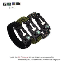 Cargar imagen en el visor de la galería, Pulsera de supervivencia de emergencia 4 en 1 para hombre, cuerda de paracaídas de rescate al aire libre, pulsera de silbato, brújula, Paracord, sin Flintstones tres colores - mychinashop.com
