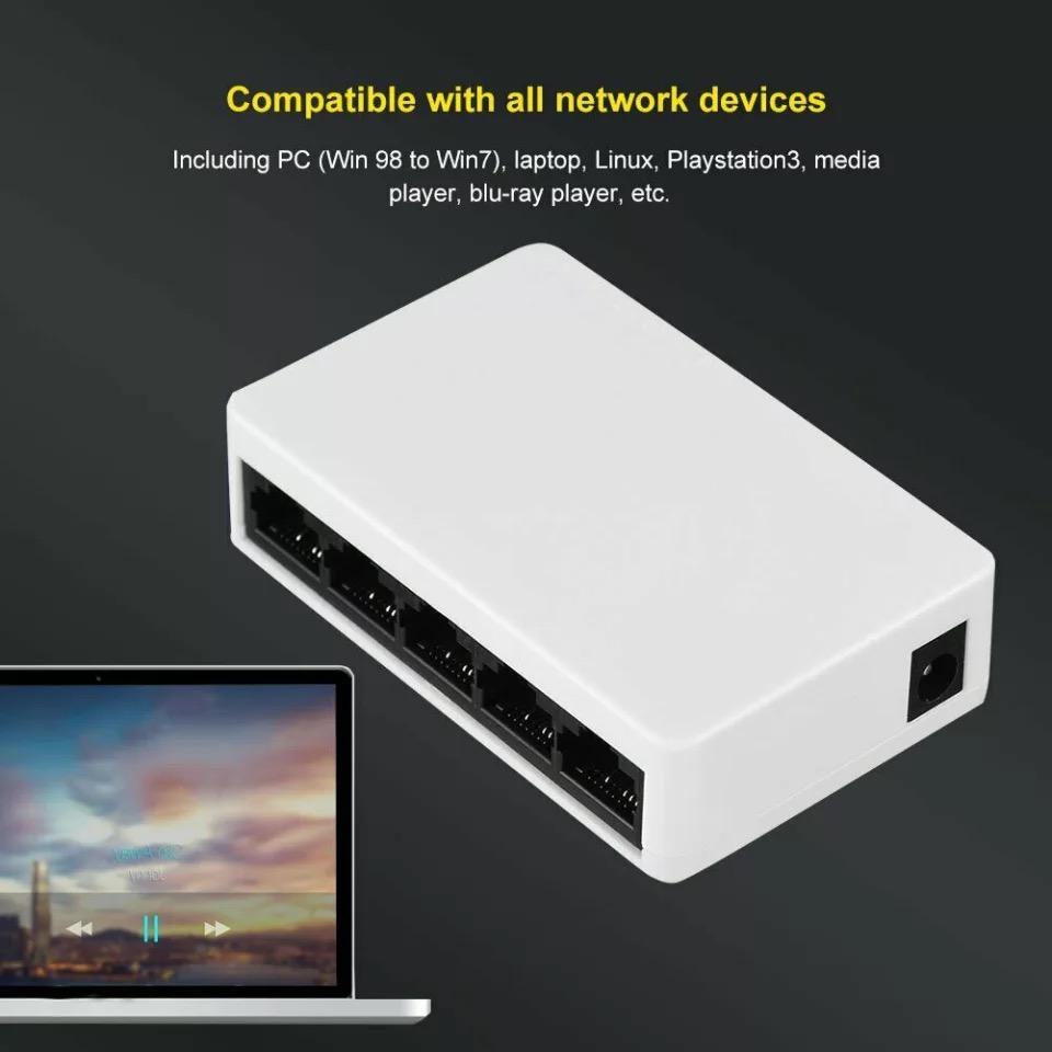 Swich 5 puertos Red Universal de 5 puertos autoadaptable, concentrador de escritorio para el hogar, 100 Mbps, LAN, Ethernet, minidivisor MOD CON395 - mychinashop.com