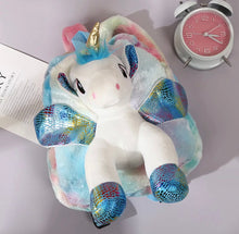 Cargar imagen en el visor de la galería, Mochila de peluche unicornio con luz y sonido NUEVO MODELO 878-11
