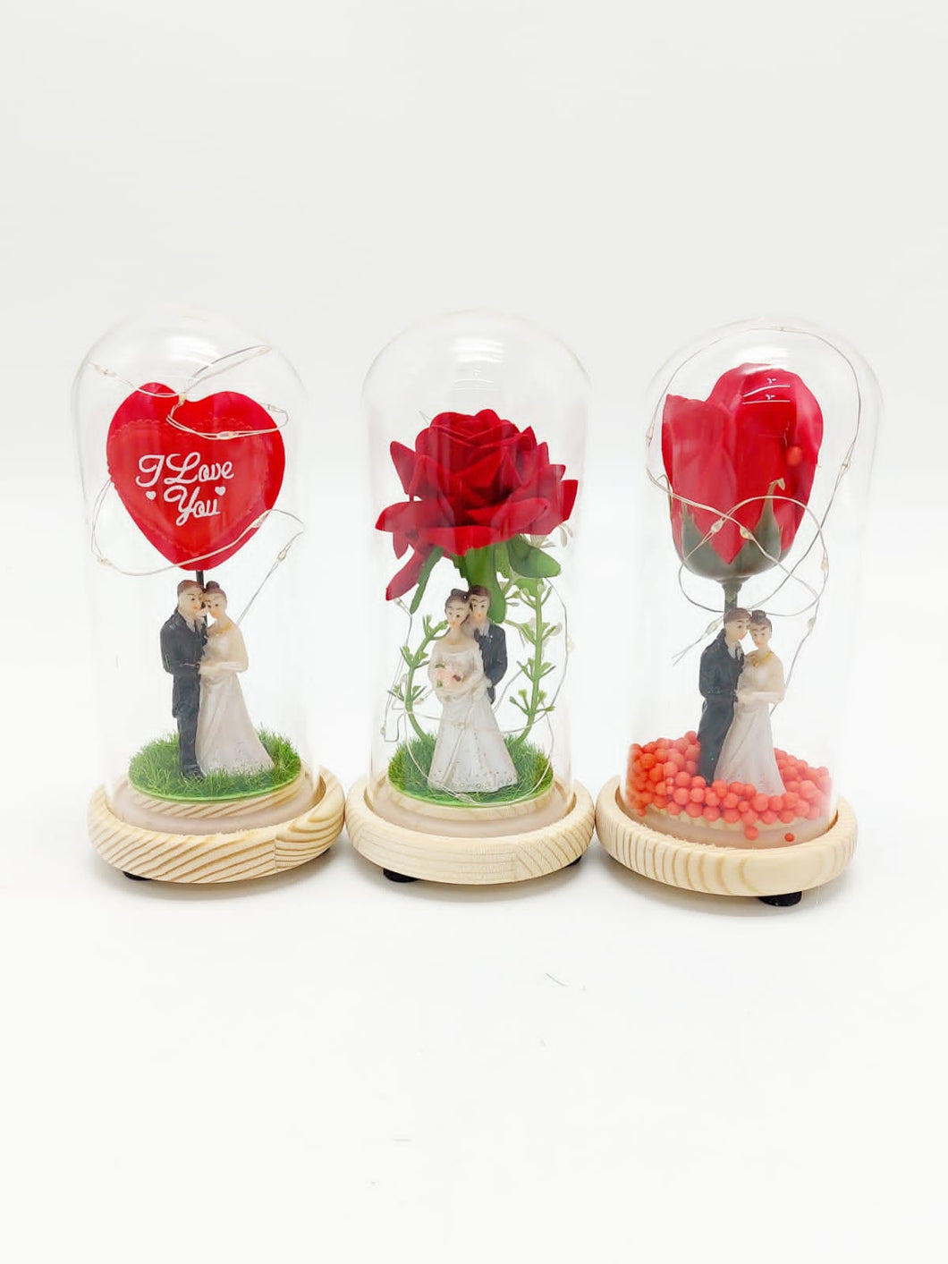 Rosa con novios, flores preservadas eternas, cupula de cristal MOD W-21