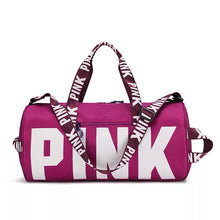Cargar imagen en el visor de la galería, Bolsa de viaje rosa para mujer, bolsa de lona de entrenamiento Fitness para viaje, bolsa de equipaje deportiva impermeable de gran capacidad para gimnasio MDO 2022-7
