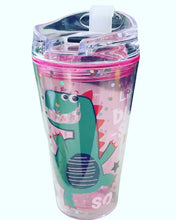 Cargar imagen en el visor de la galería, Vaso Botella de agua doble de plástico con dibujos animados para niños, vaso de pajita de dinosaurio divertido y creativo, taza de hielo transparente portátil para estudiantes MOD JL-0116
