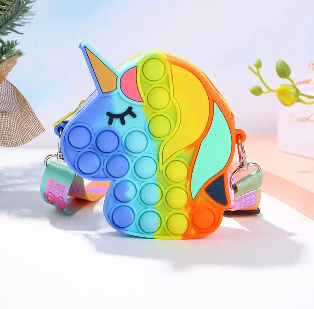 Pop it Monedero de unicornio de arcoíris para niñas, Cartera de sílice con hoyuelos simples, a la moda, juguetes inquietos, juguete de burbujas MOD 2198-2