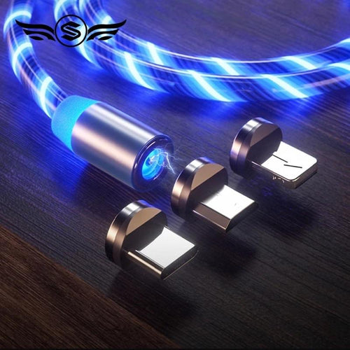 Cargador 360 con tres entradas con iman y luz led rítmico MOD W-016 varios colores - mychinashop.com