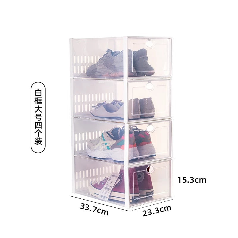 Cajas de plástico transparente para organizar zapatos, contenedores apilables tipo cajón con apertura frontal, soporte para zapatillas, HORIZONTAL
