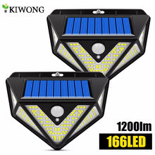 Cargar imagen en el visor de la galería, Luz Solar de 1200lm con Sensor de movimiento 166 LED 270 gran angular IP65, resistente al agua, 3 modos, lámpara Solar inalámbrica para exteriores y jardín.   CL-166
