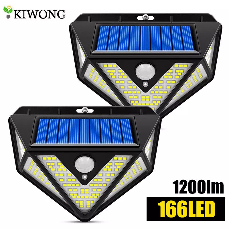 Luz Solar de 1200lm con Sensor de movimiento 166 LED 270 gran angular IP65, resistente al agua, 3 modos, lámpara Solar inalámbrica para exteriores y jardín.   CL-166