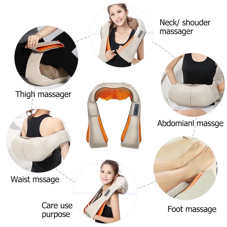 Masajeador eléctrico Shiatsu con forma de U para espalda, cuello, hombros, cuerpo, infrarrojos, calentador, 4D, para coche/casa Mod MA01 - mychinashop.com