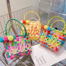 Cargar imagen en el visor de la galería, Bolso de mano de Color caramelo para niños y niñas, bolsa de playa tejida MOD 7903
