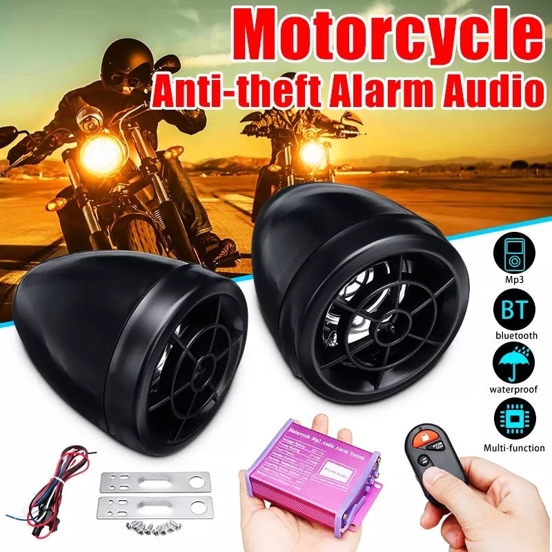 Sistema de alarma antirrobo para motocicleta, altavoz con Audio bluetooth, Radio FM, reproductor MP3, amplificador de música con Control remoto