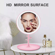 Cargar imagen en el visor de la galería, Espejo LED con pantalla táctil para maquillaje, tocador con 3 modos de luz regulables, recargable, para dormitorio MOD ZE-1303
