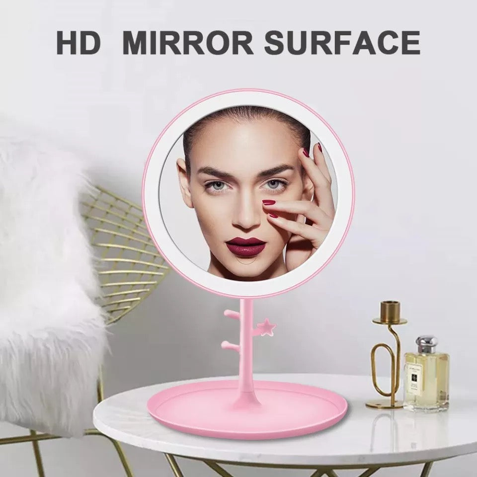 Espejo LED con pantalla táctil para maquillaje, tocador con 3 modos de luz regulables, recargable, para dormitorio MOD ZE-1303
