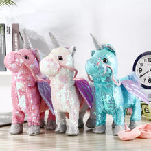 Cargar imagen en el visor de la galería, unicornio eléctrico para caminar, lindo unicornio con lentejuelas, Animal de peluche, música electrónica MOD BL-135
